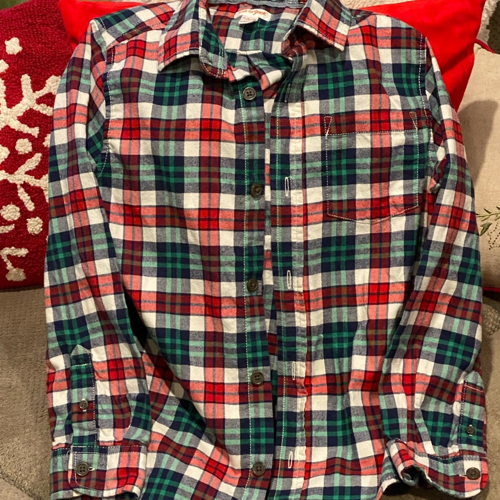 Boys Size Medium 8/10 Cat & Jack Button Down Shirt Christmas